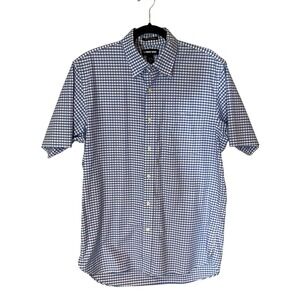 Lands End Mens Blue Gingham Oxford Short Sleeve Button Down Traditional Fit 15.5